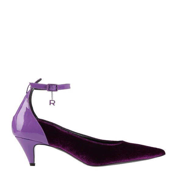 ROCHAS grape velvet pointed-toe pumps with violet patent kitten heel - Picture 1 of 4